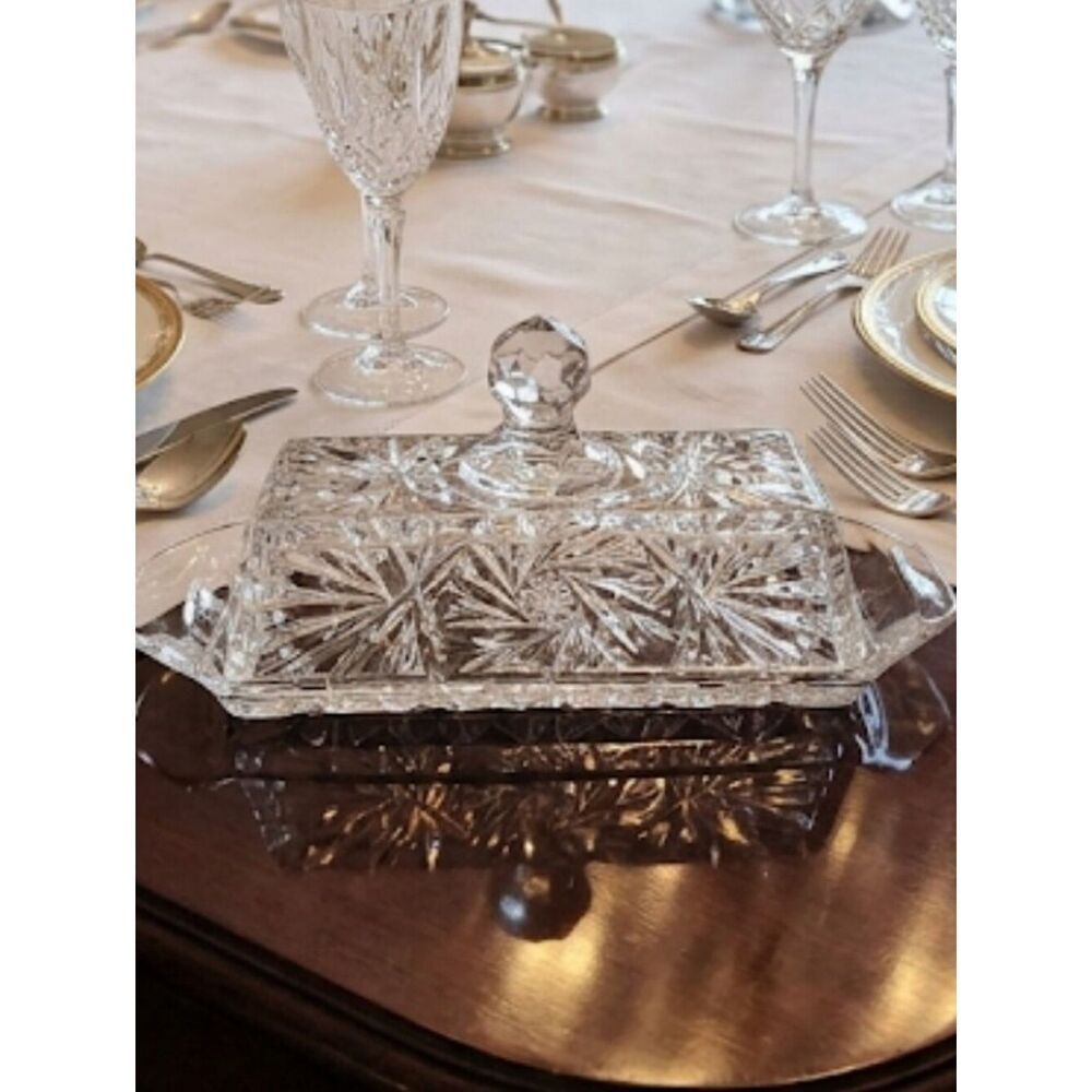 Crystal Butter Dish Diamond Cut Style